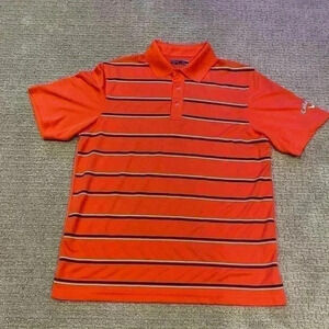 Callaway Polo Shirt Men Medium Tangerine striped Performance Golf